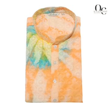 Men's Giza Cotton Pastel Eyelet Kurta – Tie-Dye Textured Elegance