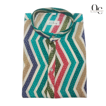 Men's Multicolored Chevron Printed Kurta with Polka Dot Accents – Fancy Festive Edition