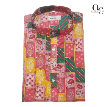Men’s Festive Long Kurta in Multicolor Printed Patchwork - Fancy Ethnic Wear