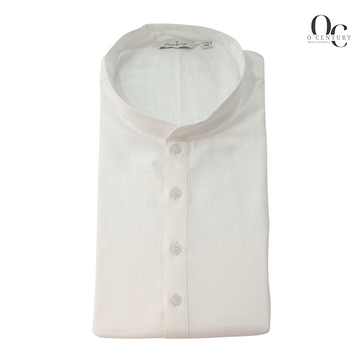 White Textured Long Kurta for Men with Mandarin Collar