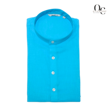 Men's Long Kurta in Bright Cyan Blue – Giza Cotton, Plain Textured
