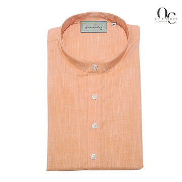 Peach Long Kurta for Men in Giza Cotton with Lined Texture