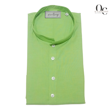 Lime Green Men's Plain-Textured Kurta with Mandarin Collar