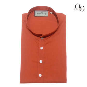 Rust Orange Slub Textured Men's Long Kurta