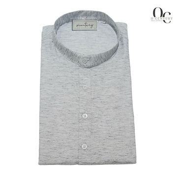 Light Grey Giza Cotton Men's Long Kurta with Heathered Texture
