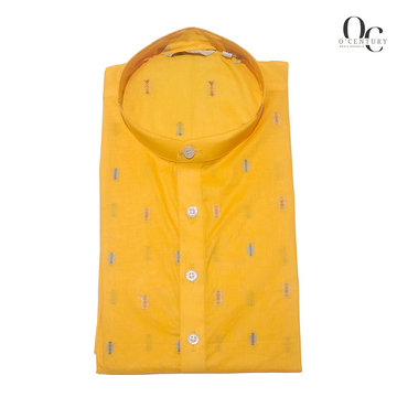 Men's Yellow Butta Kurta with Multicolor Embroidered Motifs