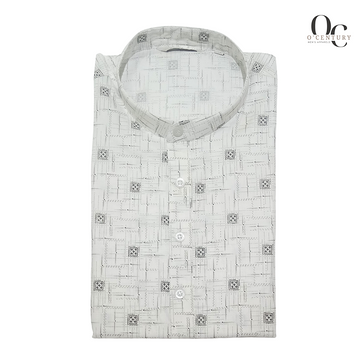Men’s White Slub Kurta with Grey Checkered Butta – O’Century Classic