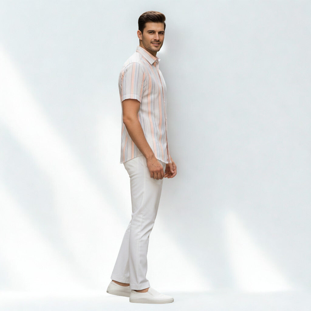 Men's Half Sleeve Striped Shirt - Pastel Shades
