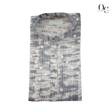 Men's Long Kurta with Abstract Tie-Dye Effect