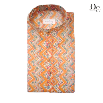 Fancy Long Kurta for Men with Zigzag and Floral Printed Pattern