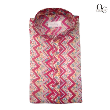 Men's Fancy Long Kurta with Zigzag and Floral Pattern