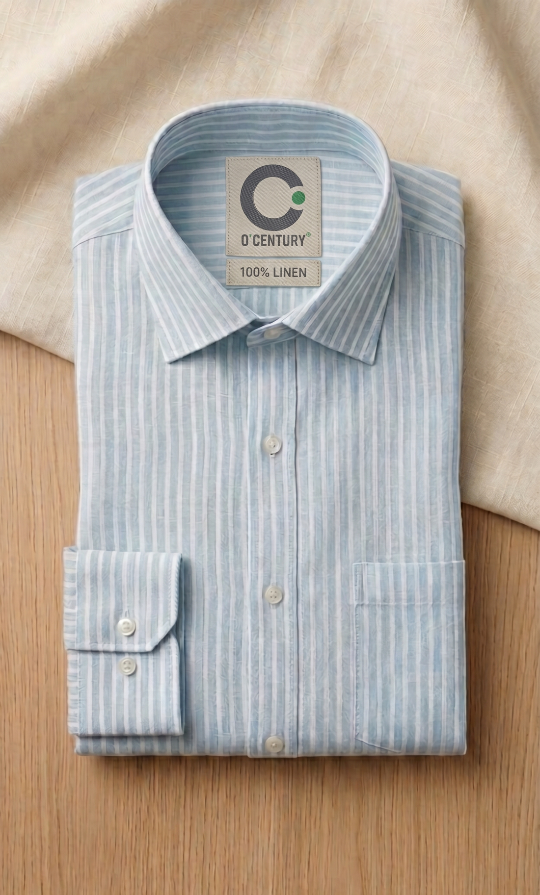 Men's Sky Blue Striped Pure Linen Full Sleeve Shirt