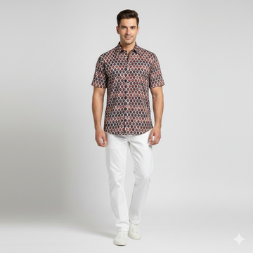 Men's Short Sleeve Shirt with an Interwoven Pattern