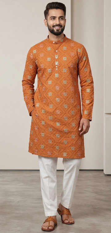 Men 100% Cotton Ethnic Kurta
