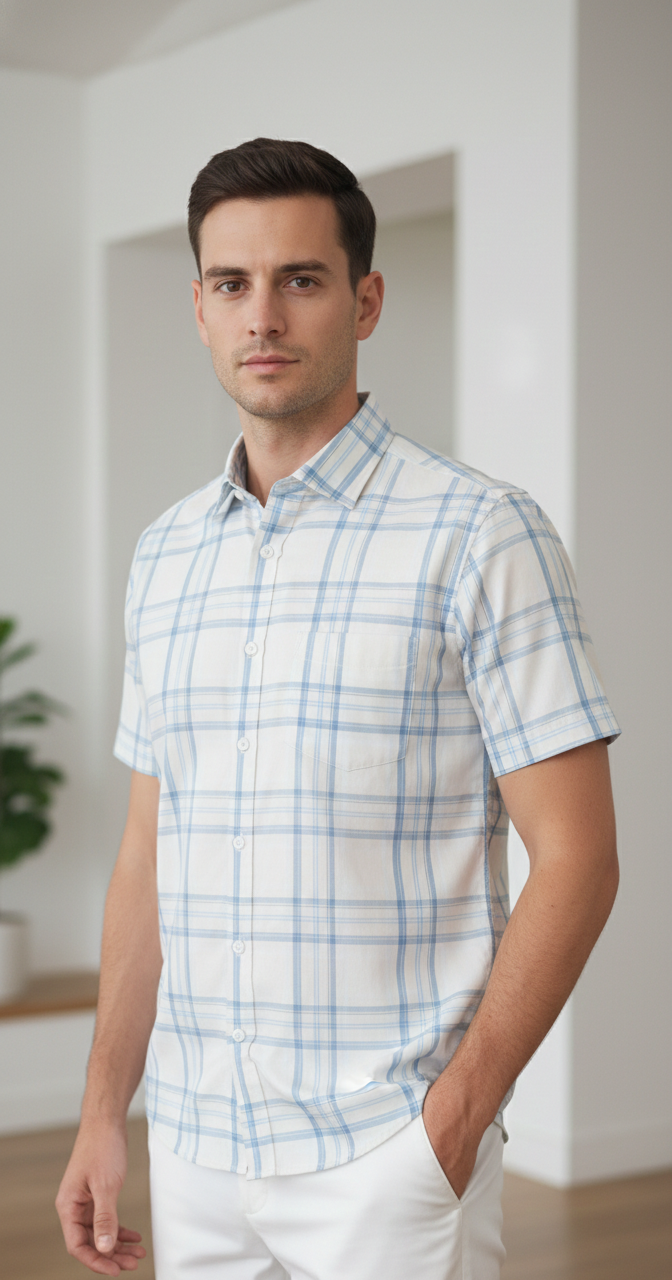 Men 100% Cotton Half Sleeve Shirt (Checkered)