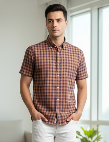 Men 100%Cotton Half Sleeve Shirt (checkered)
