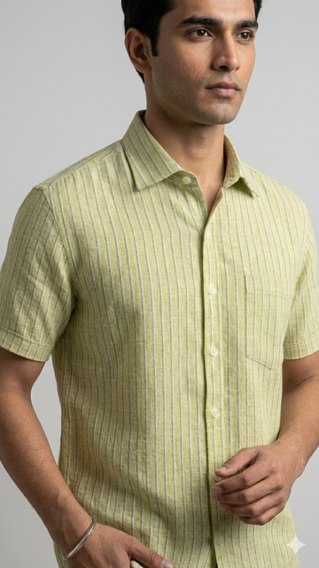 Men's Light Green Vertical Stripe Casual Shirt