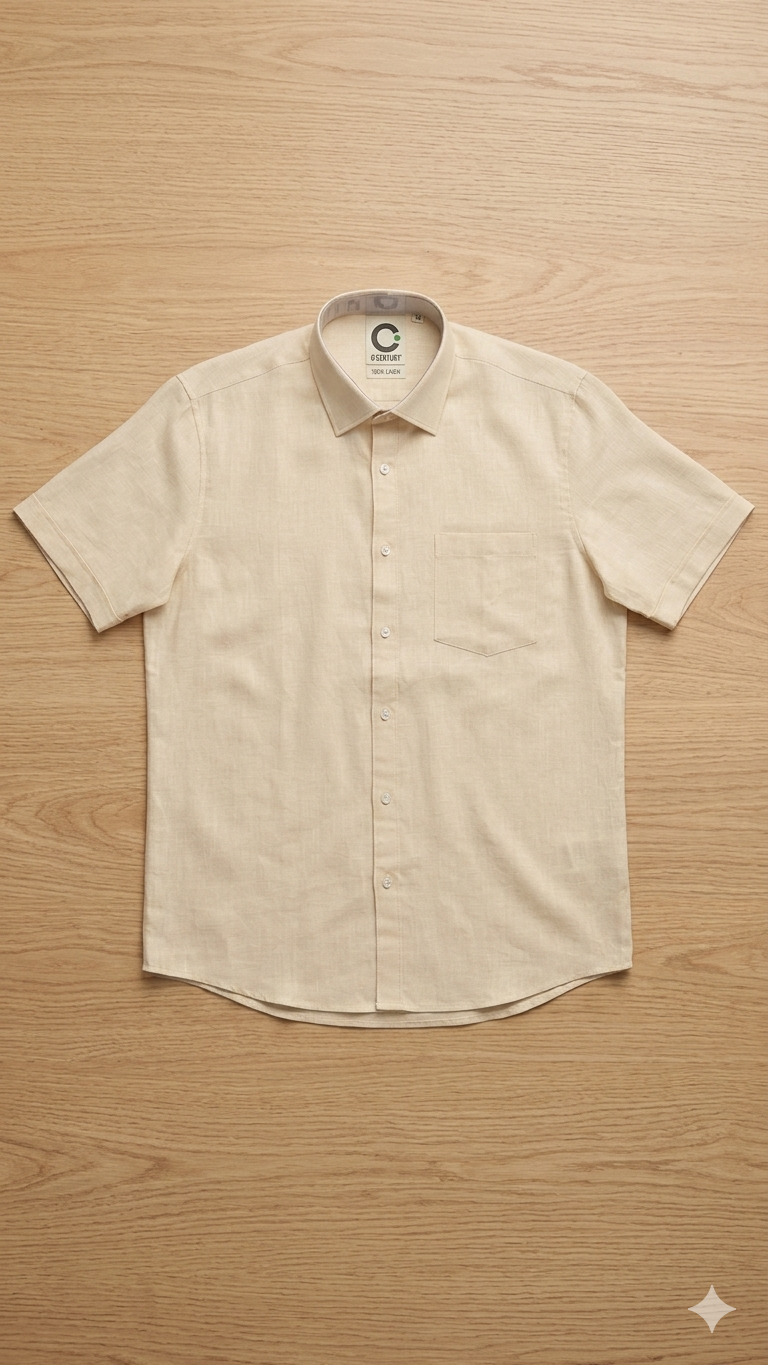 Men's 100% Linen Solid Formal Shirt - Cream