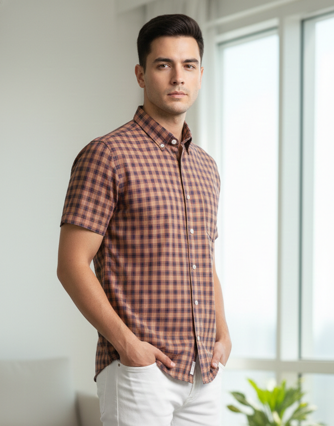 Men 100%Cotton Half Sleeve Shirt (checkered)