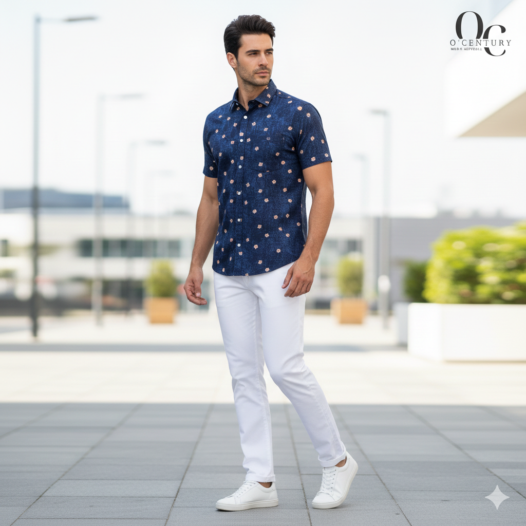Floral Pattern Casual Cotton Shirt for Men - Half Sleeves