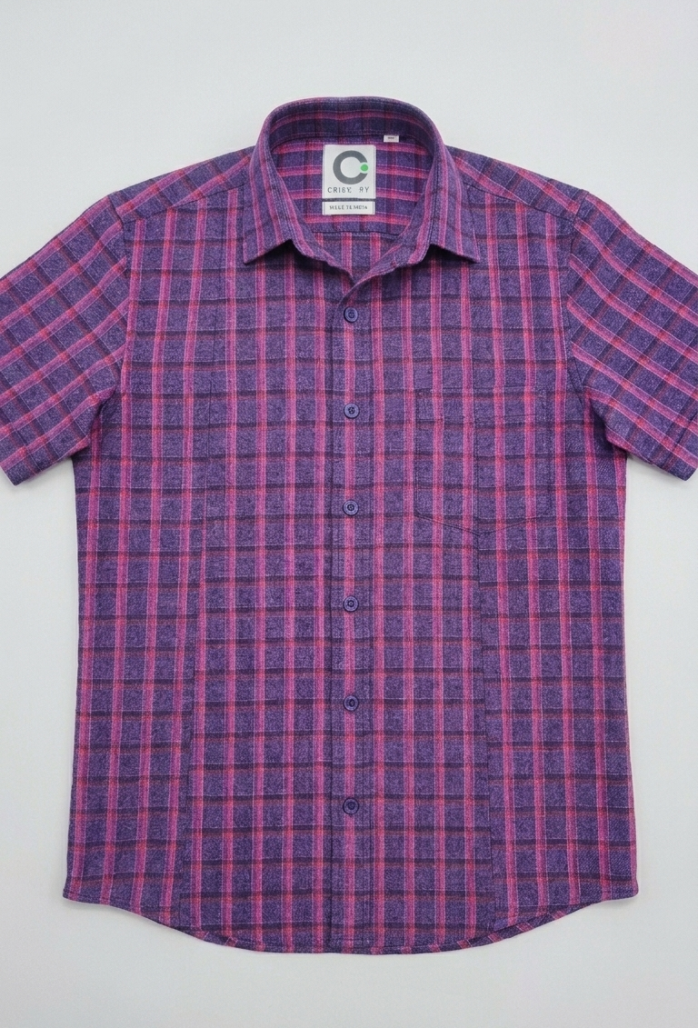 Pure Linen Checked Shirt for Men - Deep Purple/Pink Tartan Plaid