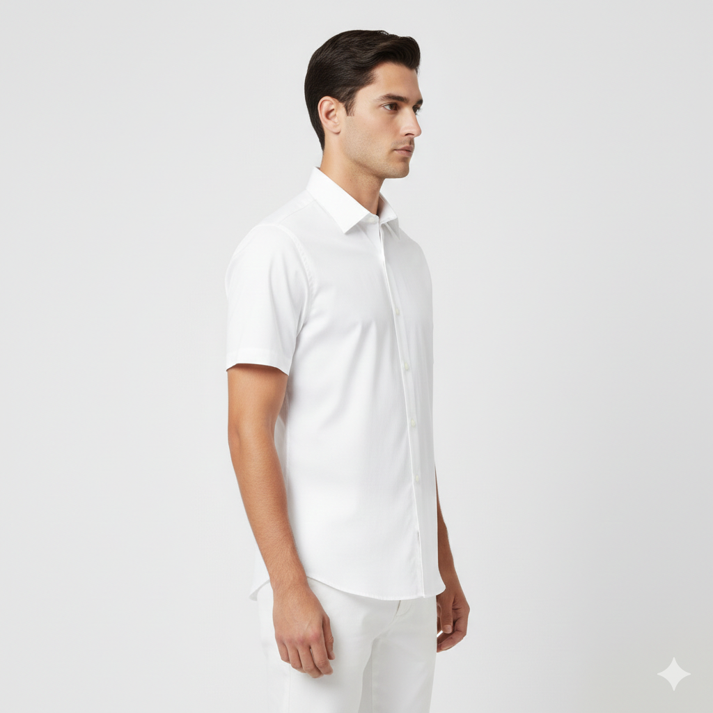 Men's White Half Sleeve Textured Cotton Shirt