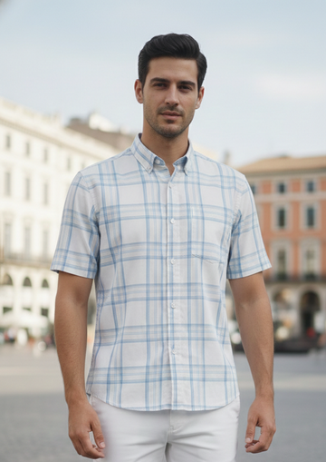 Men 100% Cotton Half Sleeve Shirt (Checkered)