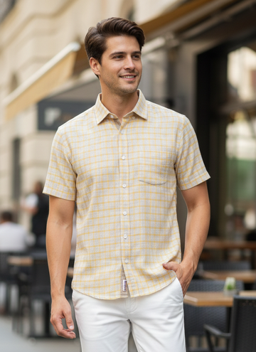 Men 100%Cotton Half Sleeve Shirt (Checkered)