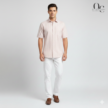 Men's Half Sleeve Cotton Shirt with Pastel Stripes