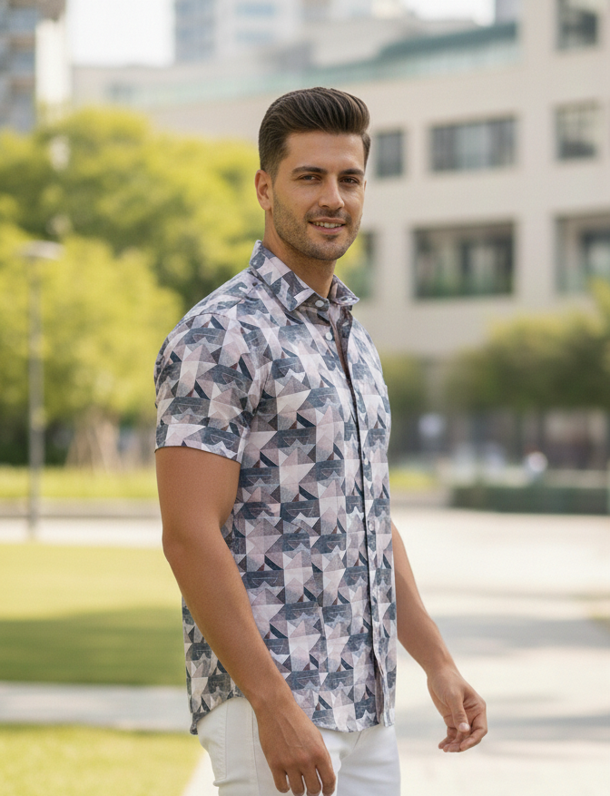 Men 100% Cotton Half Sleeve Shirt (Printed)