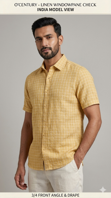 Men's Mustard Yellow Checked Casual Shirt