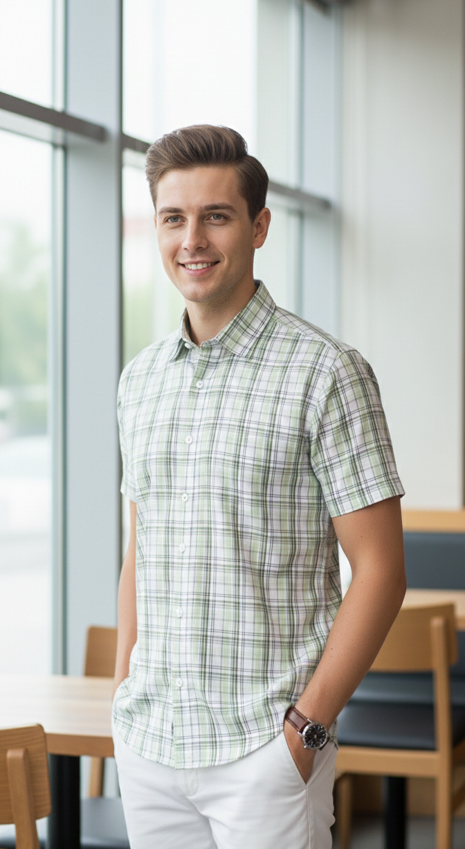Men 100% Cotton Half Sleeve Shirt (Checkered)