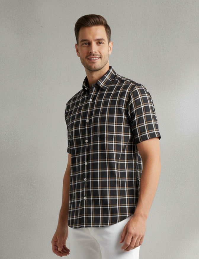 Men 100%Coton Half Sleeve Shirt (Checkered)