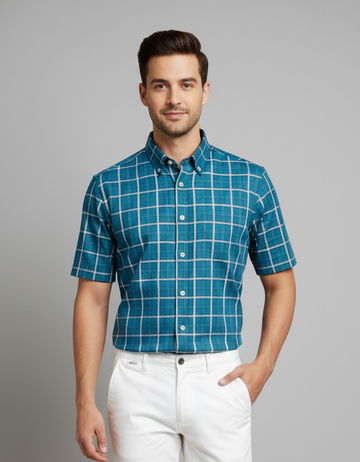 Men 100% Half Sleeve Shirt (checkered)