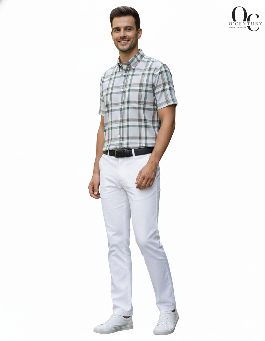 Men's Checkered Shirt in Brown, Green & White
