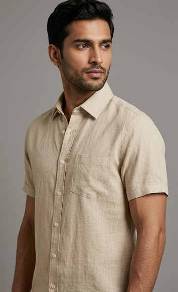 Men's 100% Linen Solid Formal Shirt - Cream