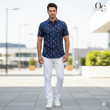 Floral Pattern Casual Cotton Shirt for Men - Half Sleeves