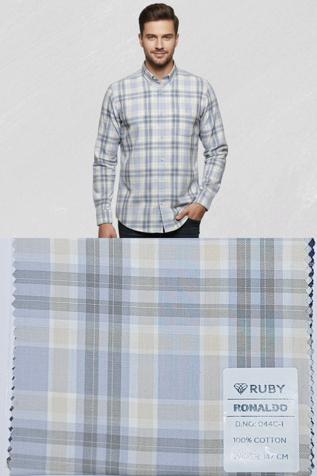 Ruby Vien 100% Premium Cotton Twill Checks Shirting