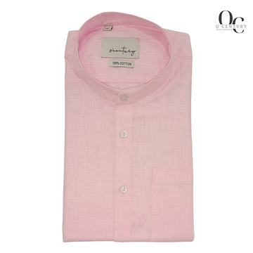 Men's Light Pink Short Kurta - Cotton-Linen Blend