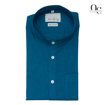 Teal Short Kurta for Men with Mandarin Collar