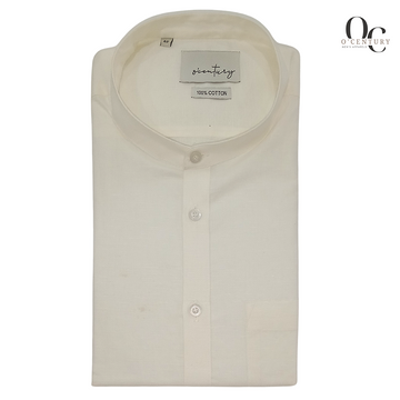 Off-White Short Kurta for Men with Mandarin Collar