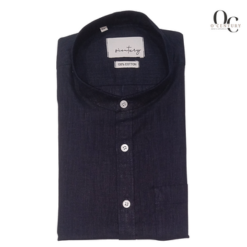 Dark Blue Men's Short Kurta with Mandarin Collar