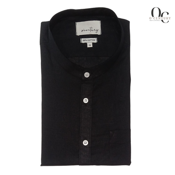 Black Short Kurta for Men with Mandarin Collar