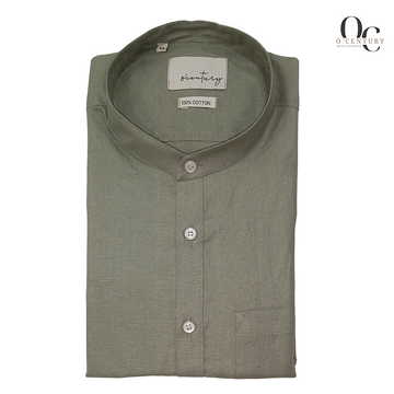 Men's Muted Olive Green Short Kurta with Mandarin Collar