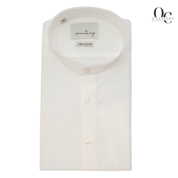 Men's White Short Kurta with Mandarin Collar and Left Pocket