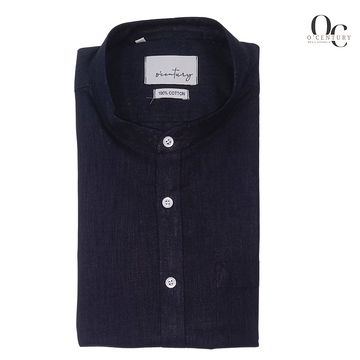 Men's Deep Navy Blue Short Kurta with Mandarin Collar and Functional Pocket