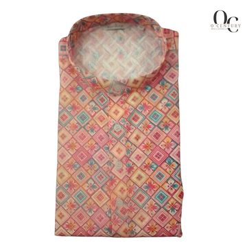 Men's Multicolored Geometric Printed Long Kurta