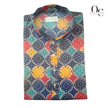 Men's Multicolor Printed Long Kurta with Festive Circular Motif