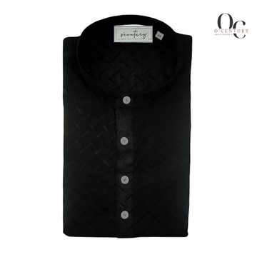 Men's Black Slub Textured Long Kurta Festive & Casual Wear