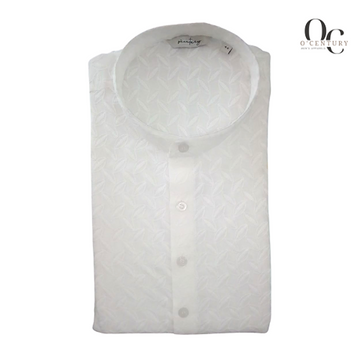 White Textured Geometric Long Kurta for Men